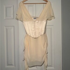 Oh Polly Ivory Drapes Corset Mini Dresss